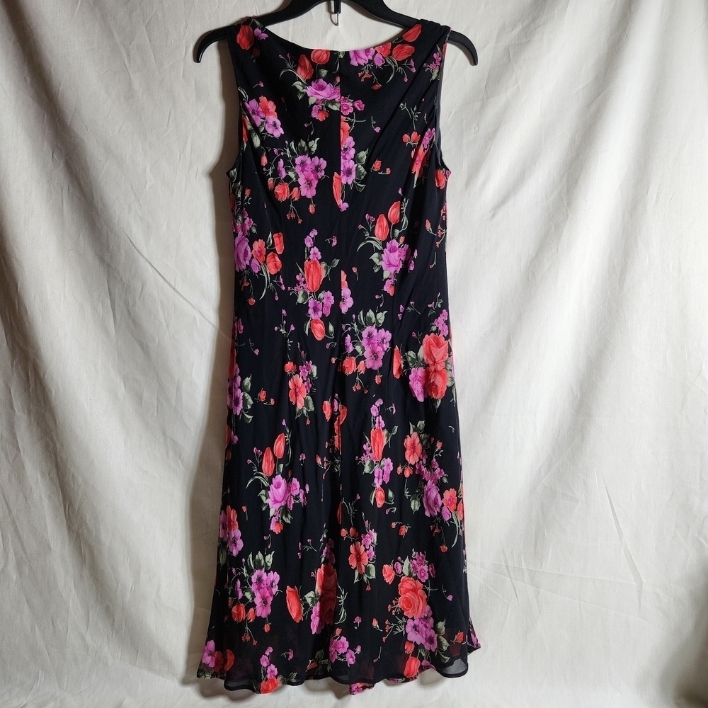 Evan Picone Black Dress with Pink and Purple Floral Design Womens Size 12 - Picture 2 of 6